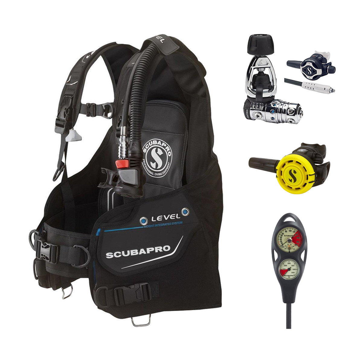 Scubapro Regulator + BCD Scuba Package – Level with Air2 + MK25 EVO/S620 Ti Regulator + R105 Octopus + 2-Gauge Console — inc…