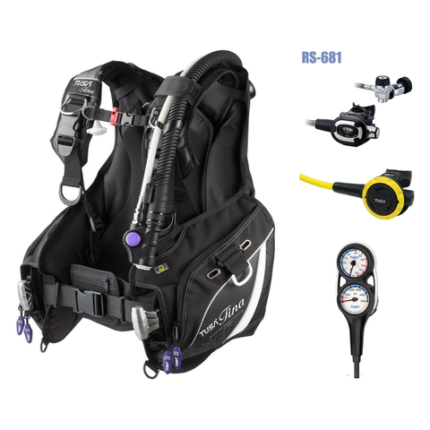 Tusa Regulator + BCD Scuba Package – Tina Women BCD Jacket + RS-681 Regulator + SS-0001 Octopus + 3-Gauge Console