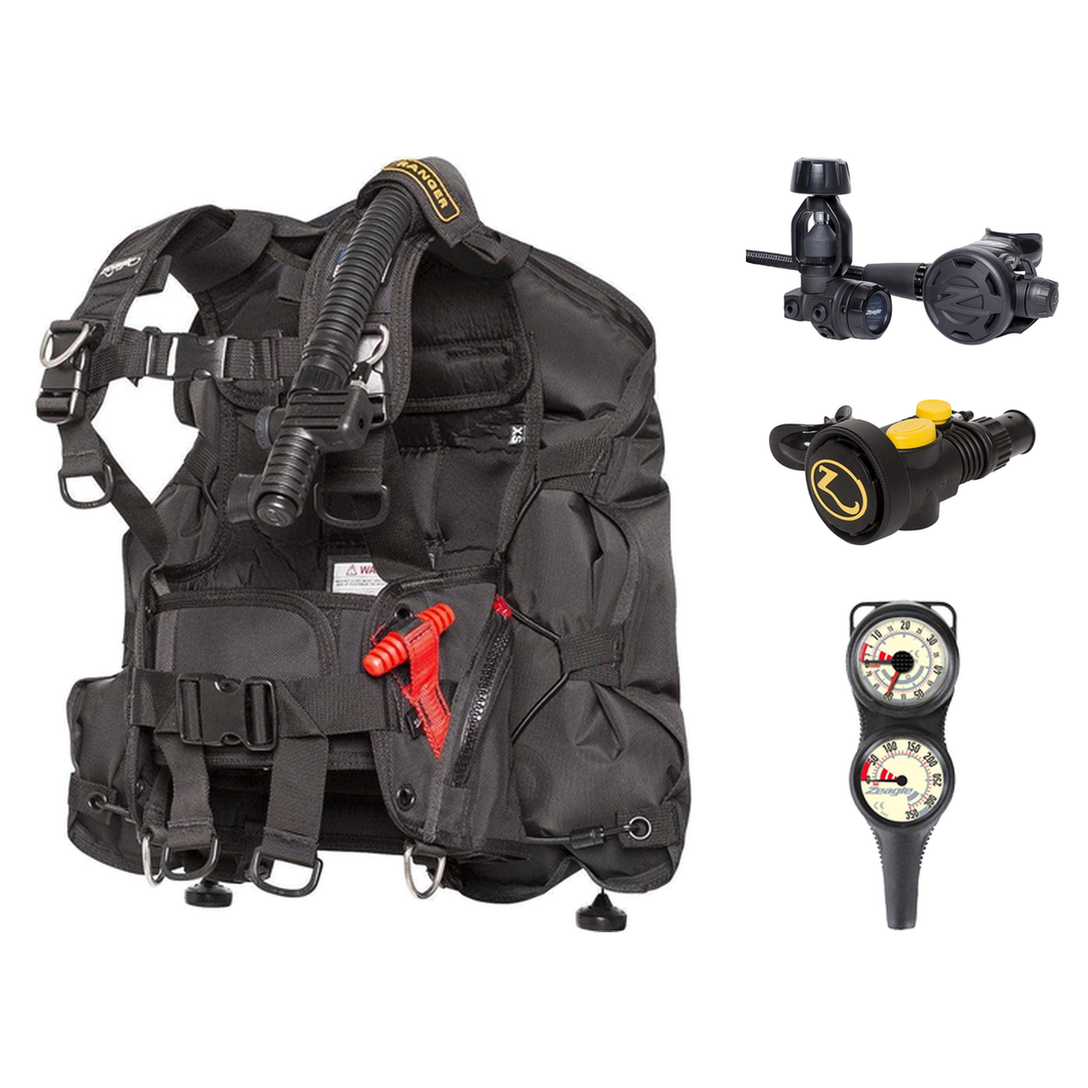 Zeagle Regulator + BCD Scuba Package – Ranger Jr BCD for Youth + F8 Regulator + Octo Z II + 2-Gauge Console