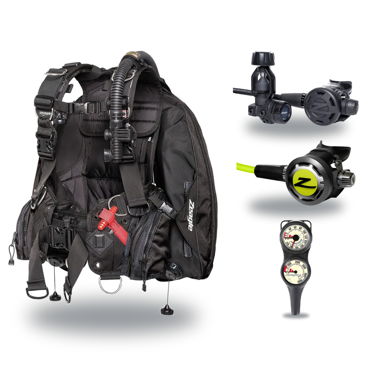 Zeagle Regulator + BCD Scuba Package – Ranger LTD BCD + F8 Regulator + Onyx II Octopus + Combo 2 Gauge Console — includes Ze…