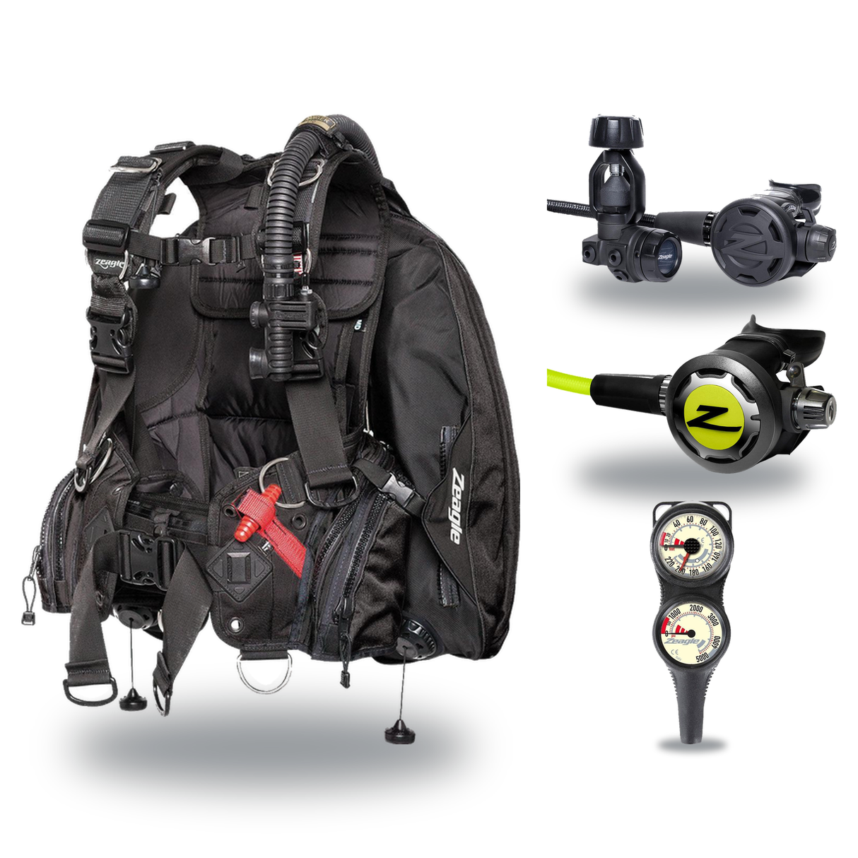 Zeagle Regulator + BCD Scuba Package – Ranger LTD BCD + F8 Regulator + Onyx II Octopus + Combo 2 Gauge Console — includes Ze…