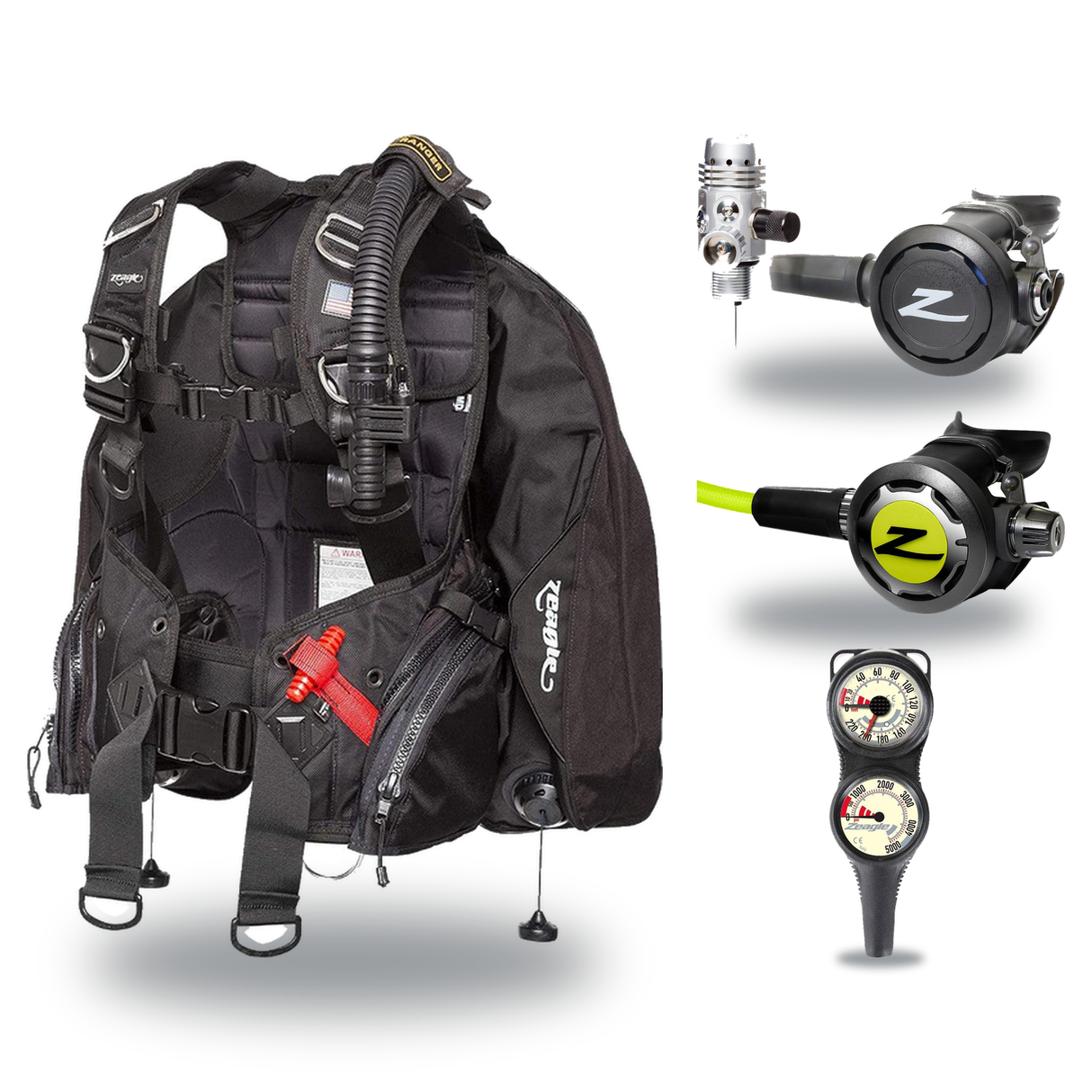 Zeagle Regulator + BCD Scuba Package – Ranger LTD BCD + F8 Regulator + Onyx II Octopus + Combo 2 Gauge Console — Zeagle Rang…