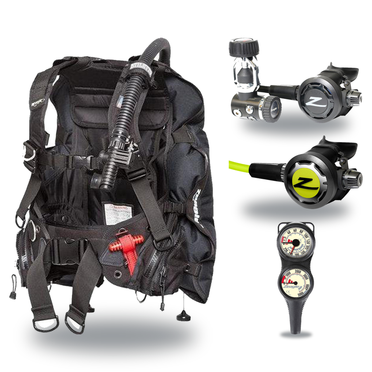 Zeagle Regulator + BCD Scuba Package – Ranger LTD BCD + F8 Regulator + Onyx II Octopus + Combo 2 Gauge Console — Zeagle Stil…