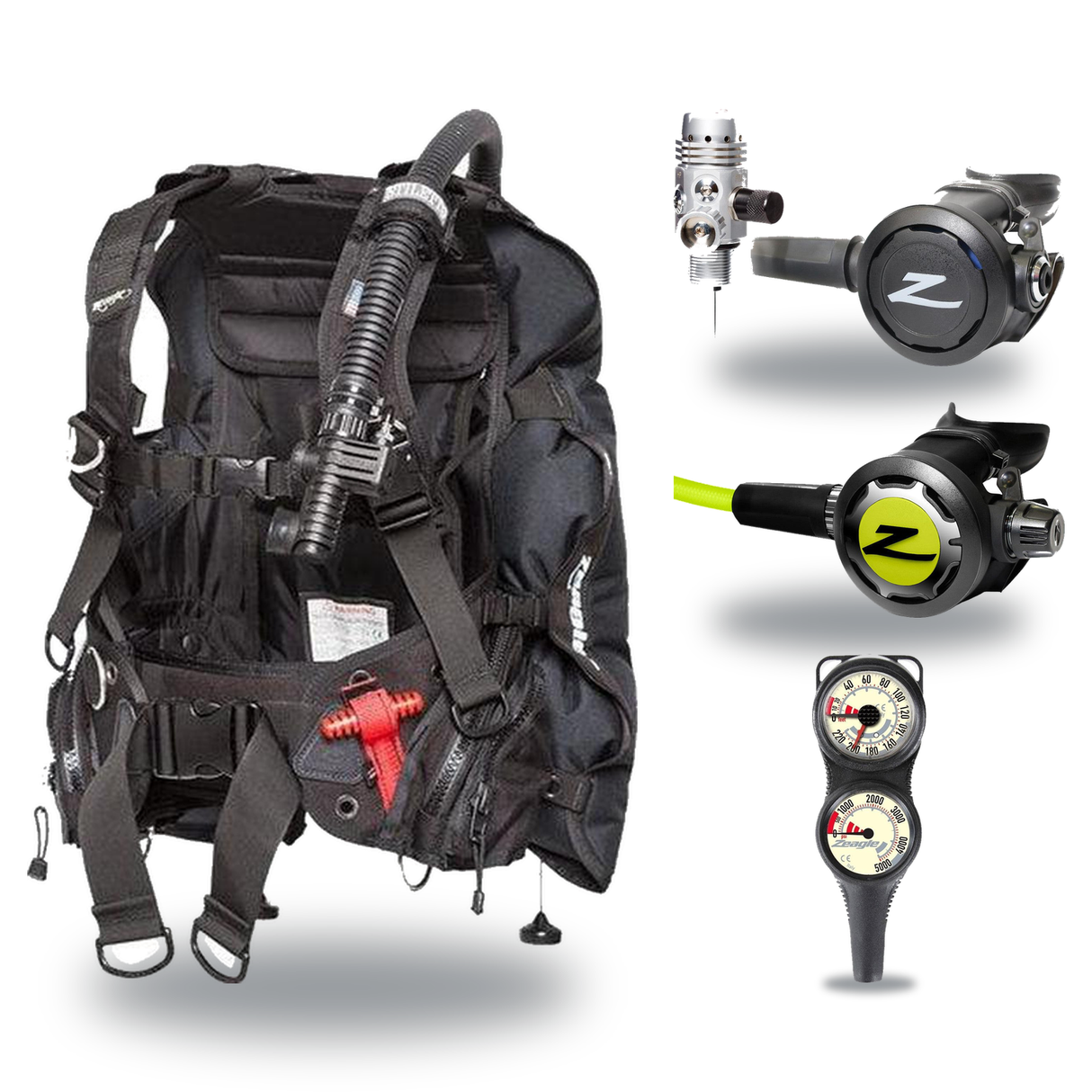 Zeagle Regulator + BCD Scuba Package – Ranger LTD BCD + F8 Regulator + Onyx II Octopus + Combo 2 Gauge Console — Zeagle Stil…