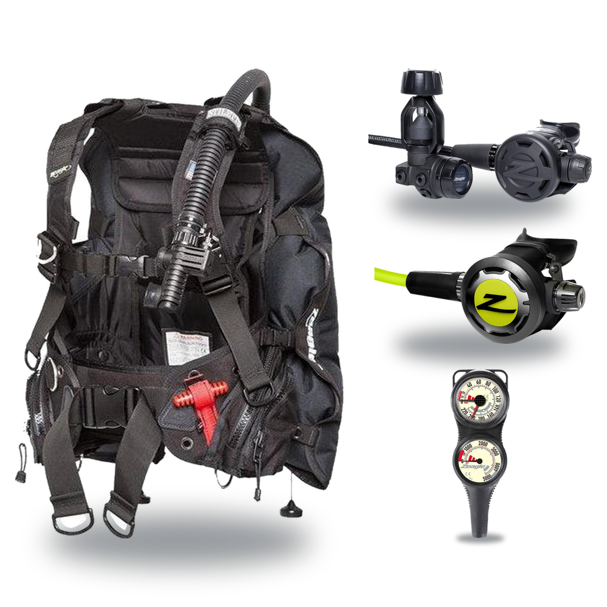 Zeagle Regulator + BCD Scuba Package – Ranger LTD BCD + F8 Regulator + Onyx II Octopus + Combo 2 Gauge Console — Zeagle Stil…
