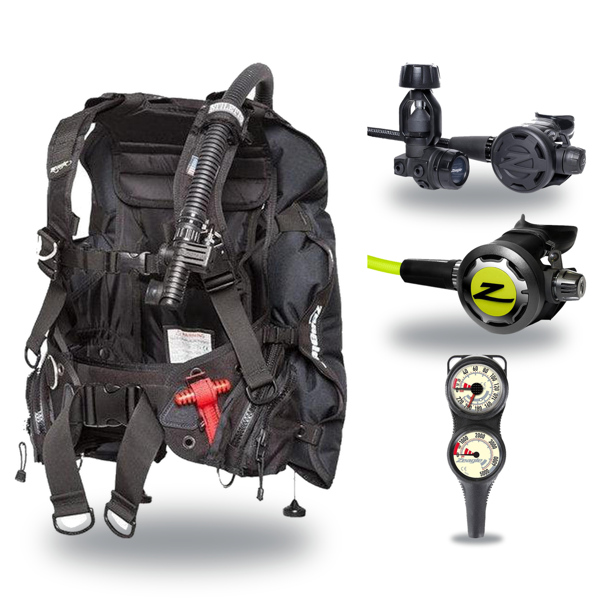 Zeagle Regulator + BCD Scuba Package – Ranger LTD BCD + F8 Regulator + Onyx II Octopus + Combo 2 Gauge Console — Zeagle Stil…