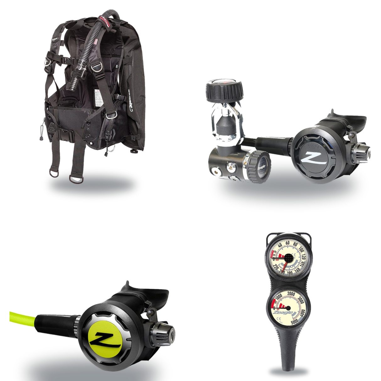 Zeagle Regulator + BCD Scuba Package – Scout BCD + Envoy/RaZor II Regulator + Onyx II Octopus + Combo 2 Gauge Console — Zeag…