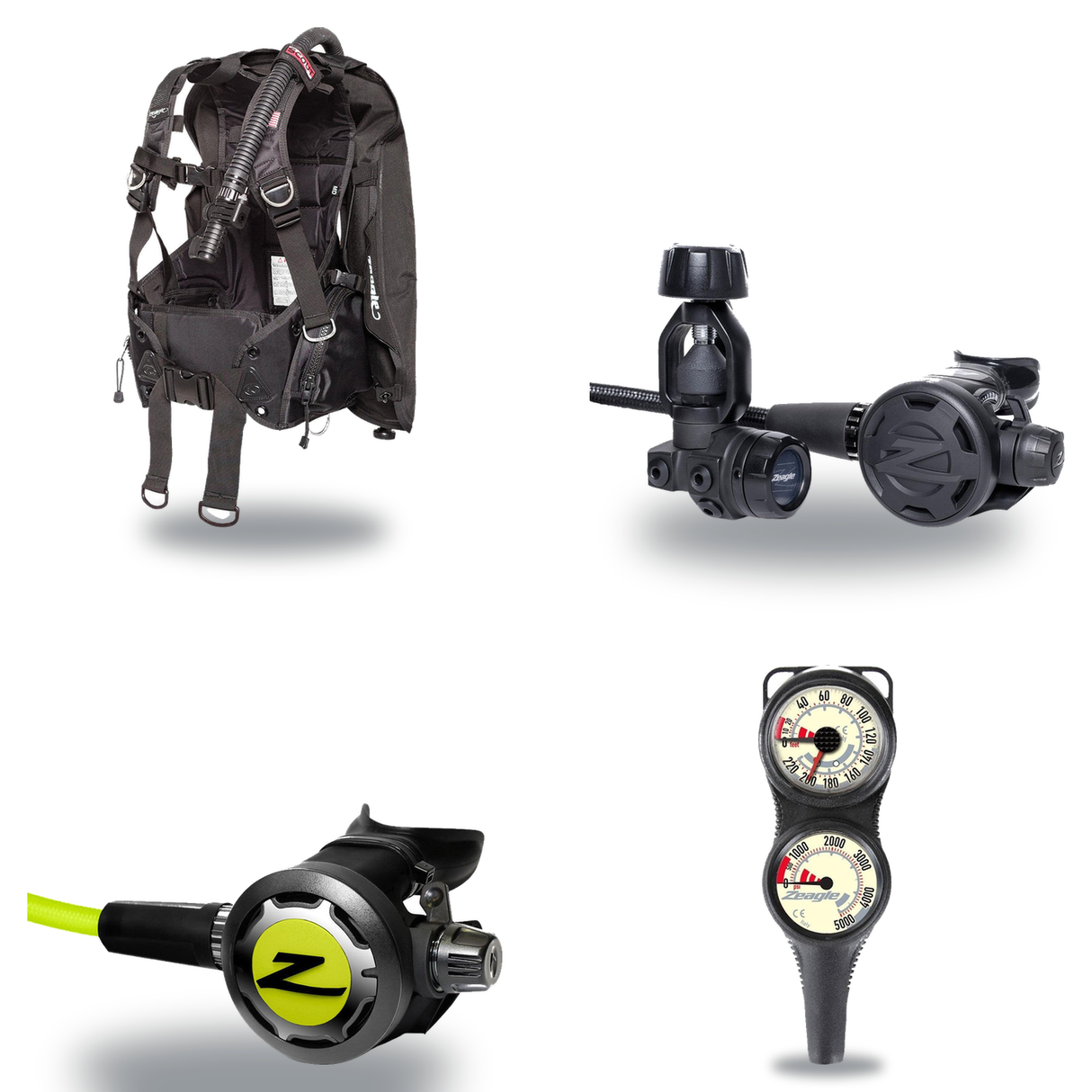Zeagle Regulator + BCD Scuba Package – Scout BCD + Envoy/RaZor II Regulator + Onyx II Octopus + Combo 2 Gauge Console — Zeag…
