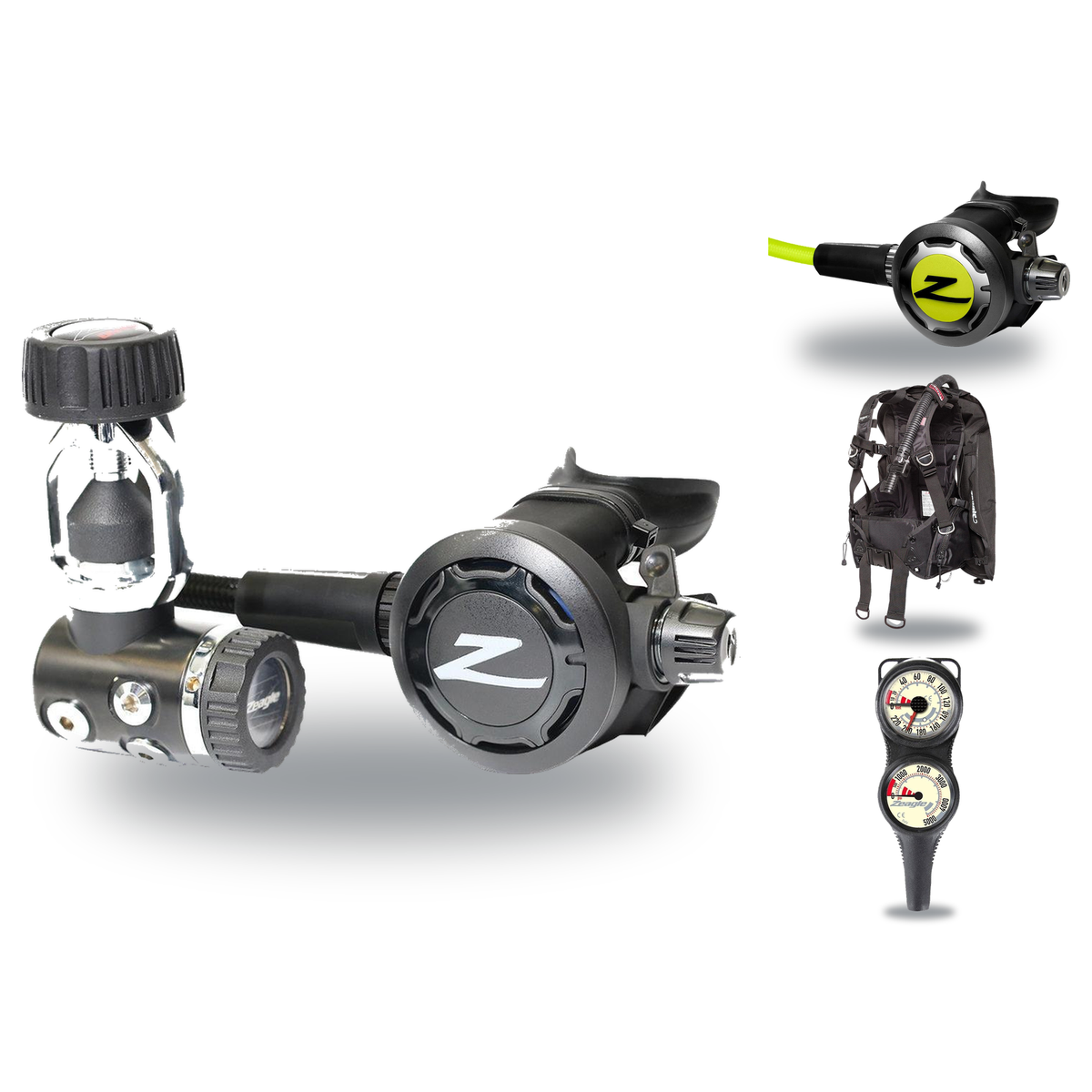 Zeagle Regulator + BCD Scuba Package – Scout BCD + Onyx II Regulator + Onyx II Octopus + Combo 2 Gauge Console — includes Ze…