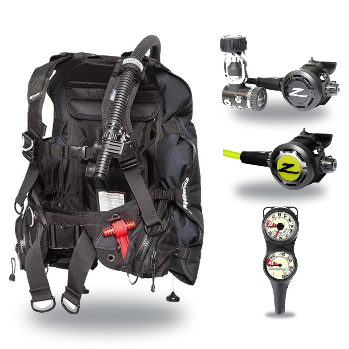 Zeagle Regulator + BCD Scuba Package – Scout BCD + Onyx II Regulator + Onyx II Octopus + Combo 2 Gauge Console — Zeagle Stil…
