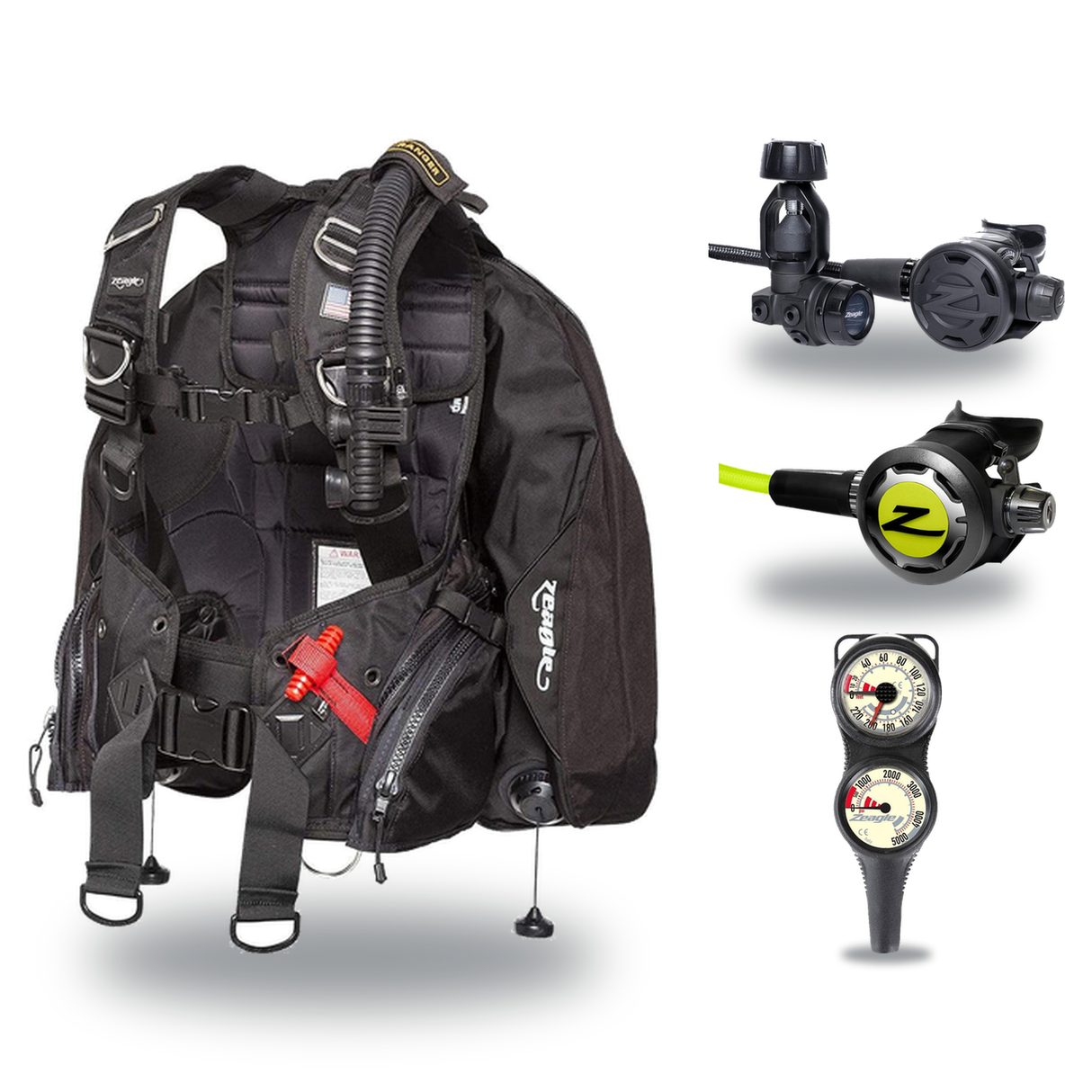 Zeagle Regulator + BCD Scuba Package – Stiletto BCD + F8 Regulator + Onyx II Octopus + Combo 2 Gauge Console — Zeagle Ranger…