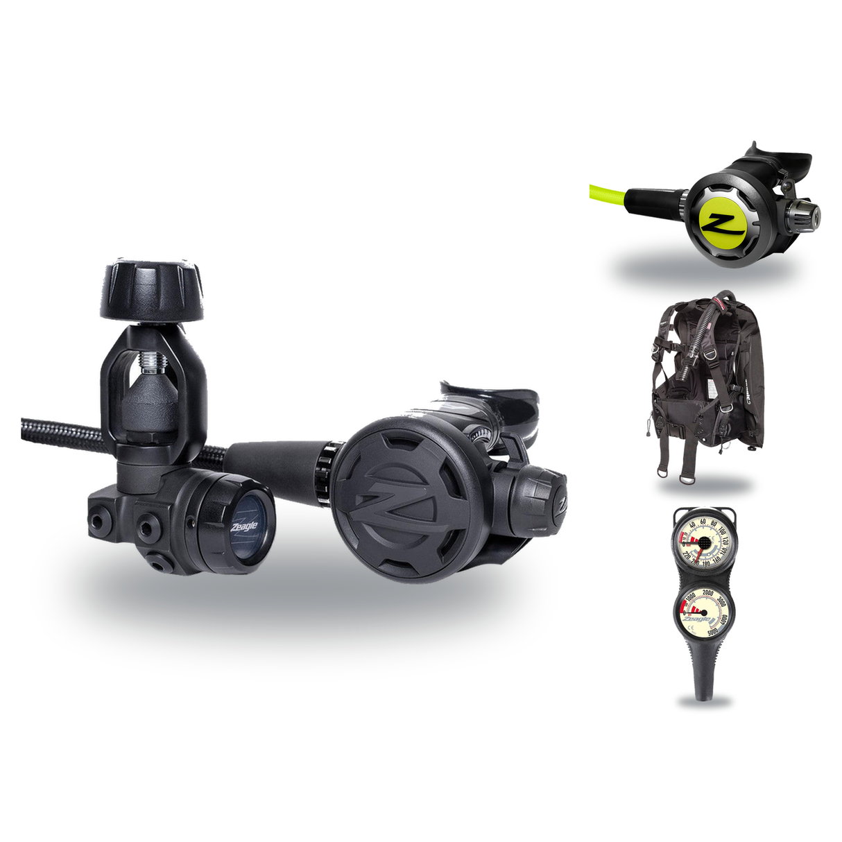 Zeagle Regulator + BCD Scuba Package – Stiletto BCD + F8 Regulator + Onyx II Octopus + Combo 2 Gauge Console — Zeagle Scout,…