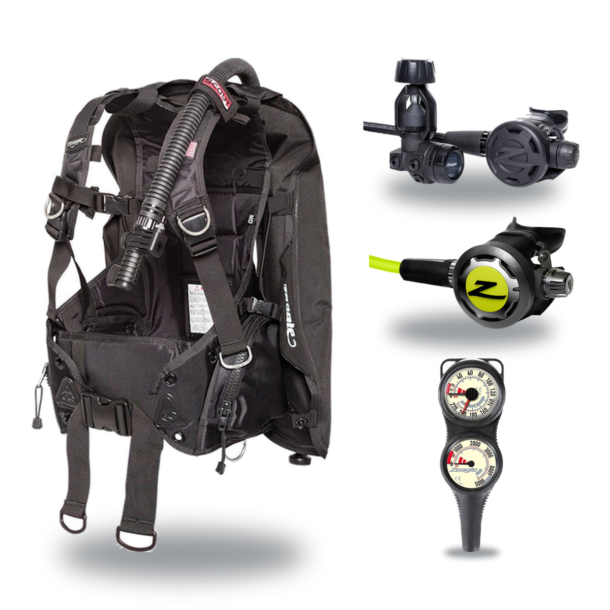 Zeagle Regulator + BCD Scuba Package – Stiletto BCD + F8 Regulator + Onyx II Octopus + Combo 2 Gauge Console — Zeagle Scout,…