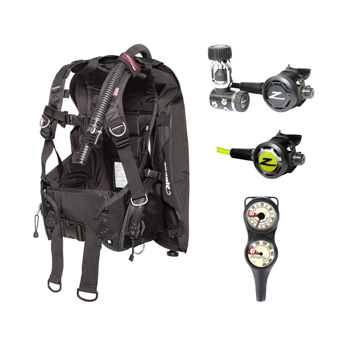 Zeagle Regulator + BCD Scuba Package – Stiletto BCD + Onyx II Regulator + Onyx II Octopus + Combo 2 Gauge Console — Zeagle S…