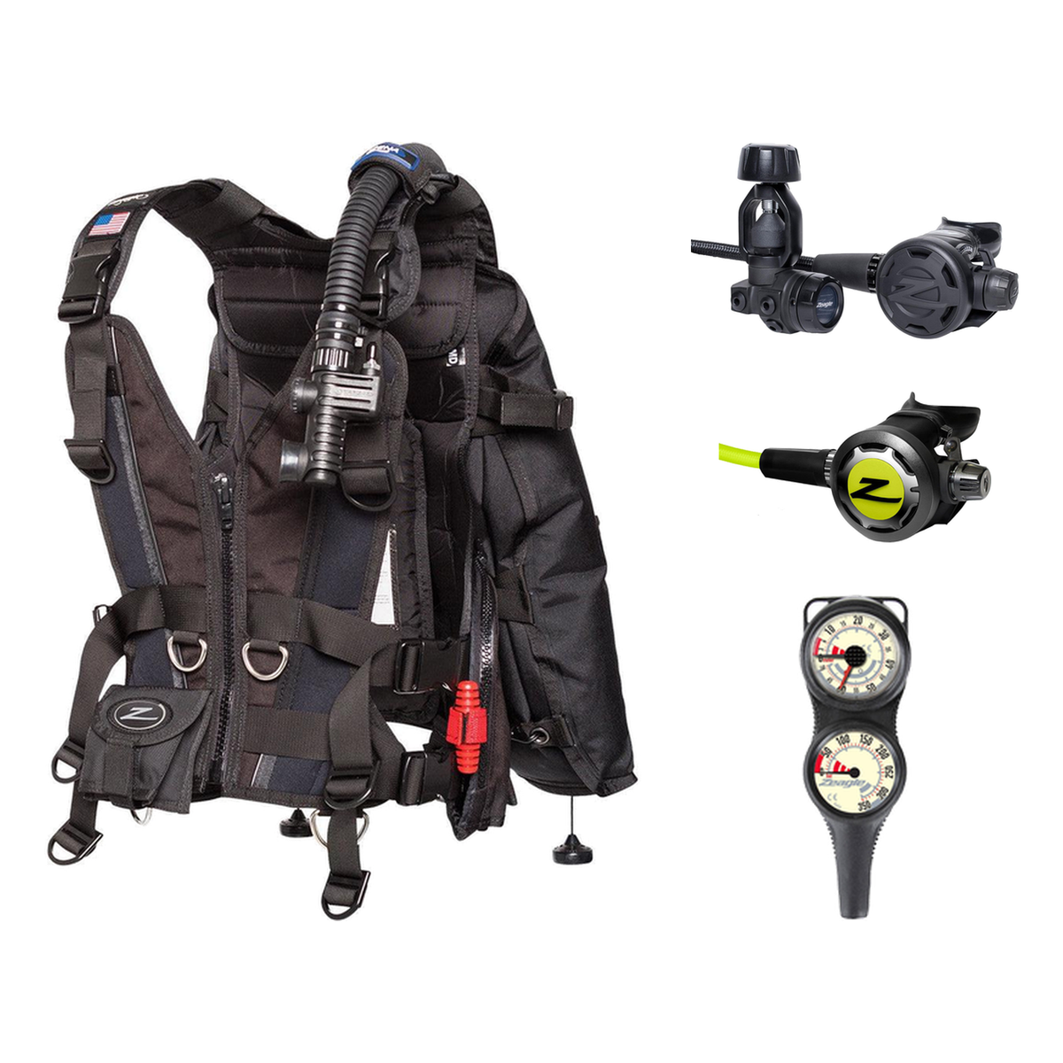 Zeagle Regulator + BCD Scuba Package – Zena BCD + Onyx II Regulator + Onyx II Octopus + Combo 2 Gauge Console — Zeagle Zena,…