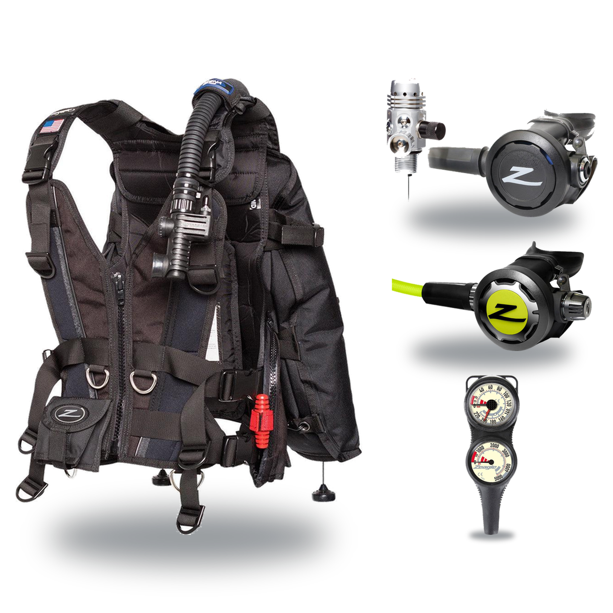 Zeagle Regulator + BCD Scuba Package – Zena BCD + Onyx II Regulator + Onyx II Octopus + Combo 2 Gauge Console — Zeagle Zena,…