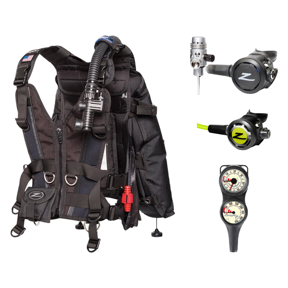 Zeagle Regulator + BCD Scuba Package – Zena BCD + Onyx II Regulator + Onyx II Octopus + Combo 2 Gauge Console — Zeagle Zena,…