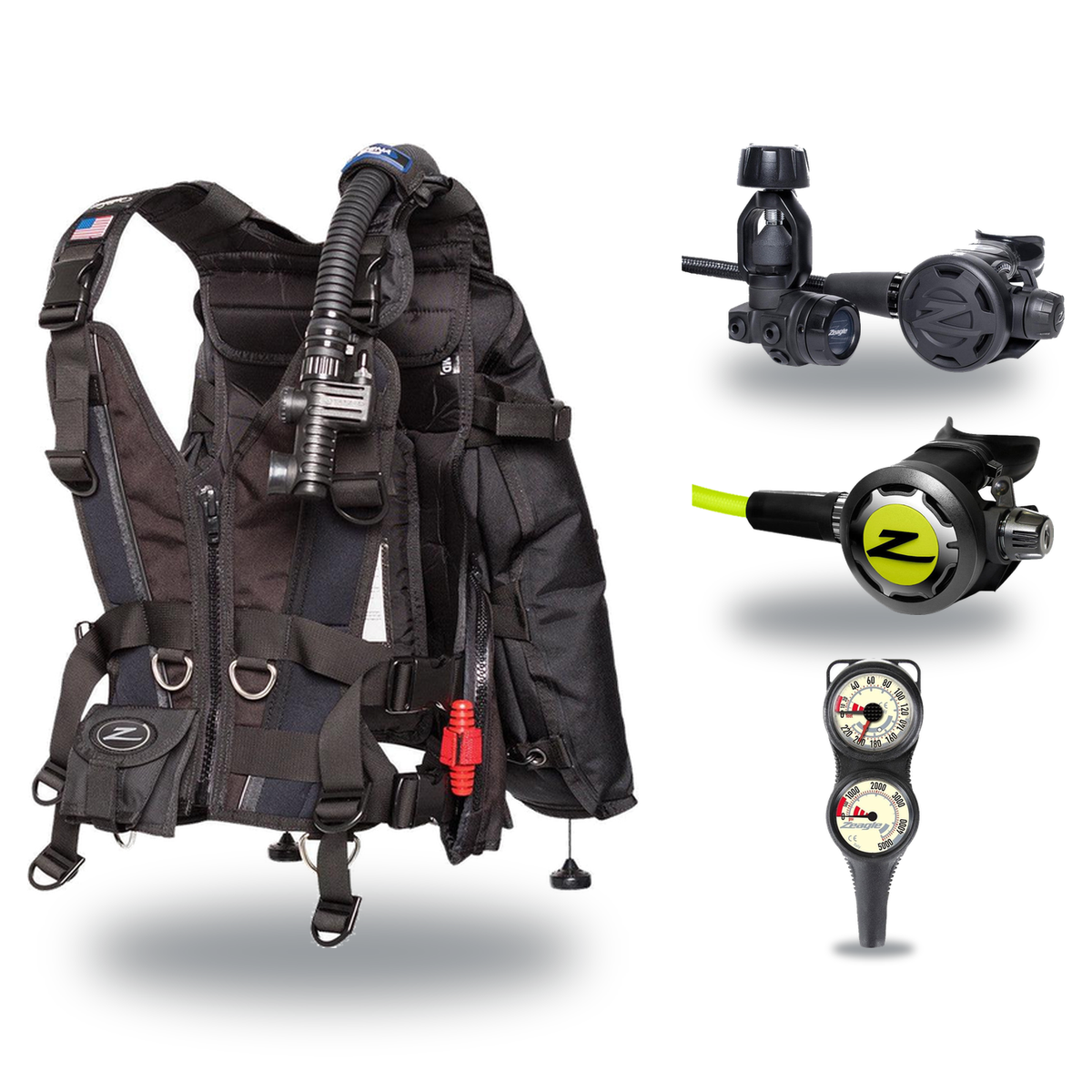 Zeagle Regulator + BCD Scuba Package – Zena BCD + Onyx II Regulator + Onyx II Octopus + Combo 2 Gauge Console — Zeagle Zena,…