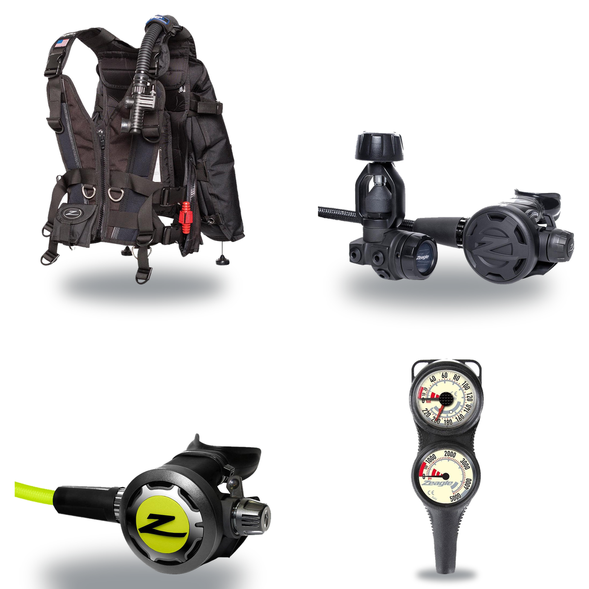 Zeagle Regulator + BCD Scuba Package – Zena BCD + Onyx II Regulator + Onyx II Octopus + Combo 2 Gauge Console — Zeagle Zena,…