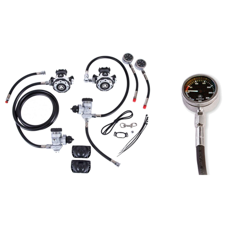 Apeks Sidemount Regulator Package – MTX-R Sidemount Set + Tek SPG — includes Apeks MTX-R Sidemount Set Imp Black/White, Apek…