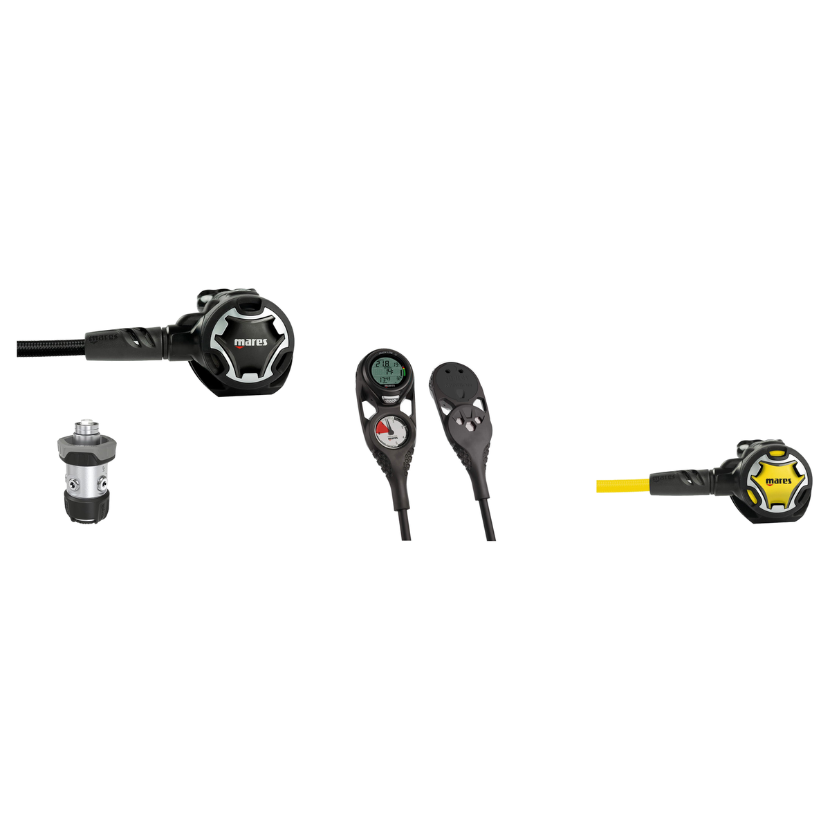 Mares Regulator Package – Dual 2S Black Regulator + Dual Octopus + Mission 2 Console — includes Mares Regulator Dual 2S Blac…