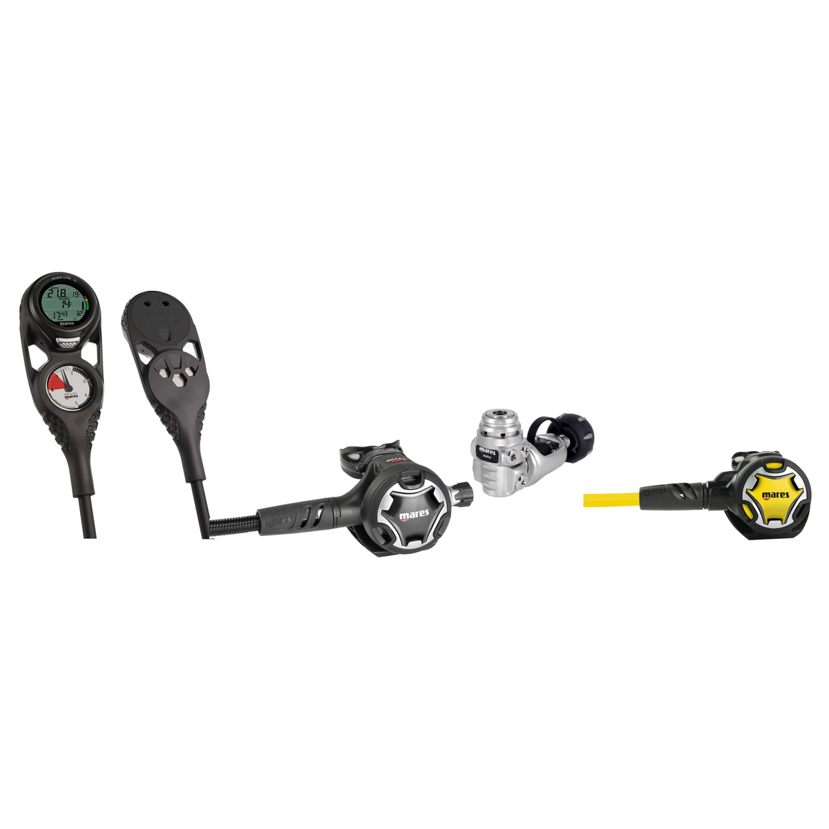 Mares Regulator Package – Dual Adj 62X Black Regulator + Dual Octopus + Mission 2 Console — includes Mares Regulator Dual Ad…