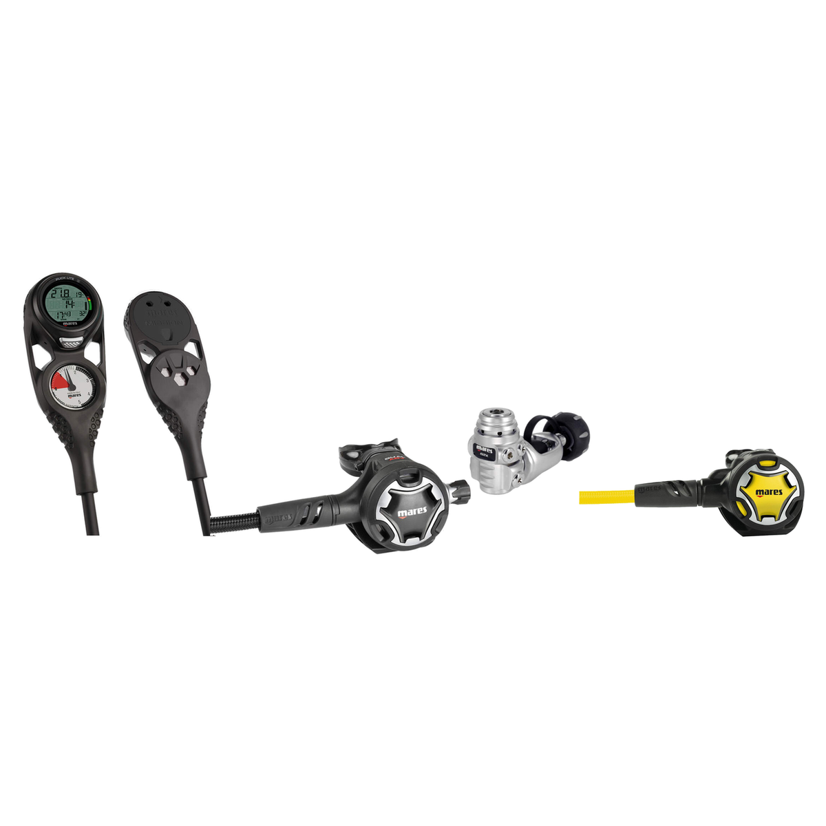 Mares Regulator Package – Dual Adj 62X Black Regulator + Dual Octopus + Mission 2 Console — includes Mares Regulator Dual Ad…
