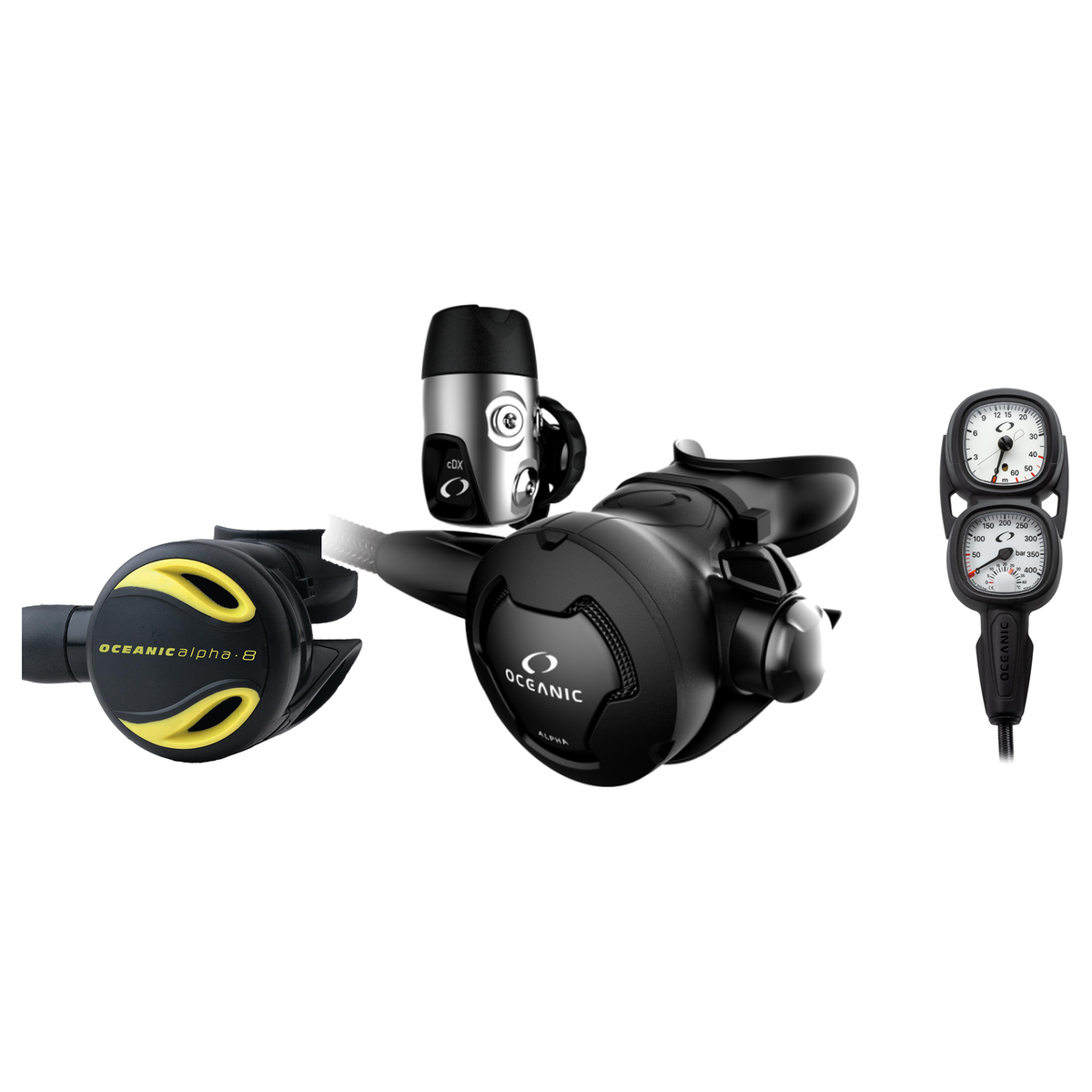Oceanic Regulator + Octopus Package – Alpha 10 and cDx Regulator + Alpha 8 Octopus + Maxview Console — includes Oceanic Alph…