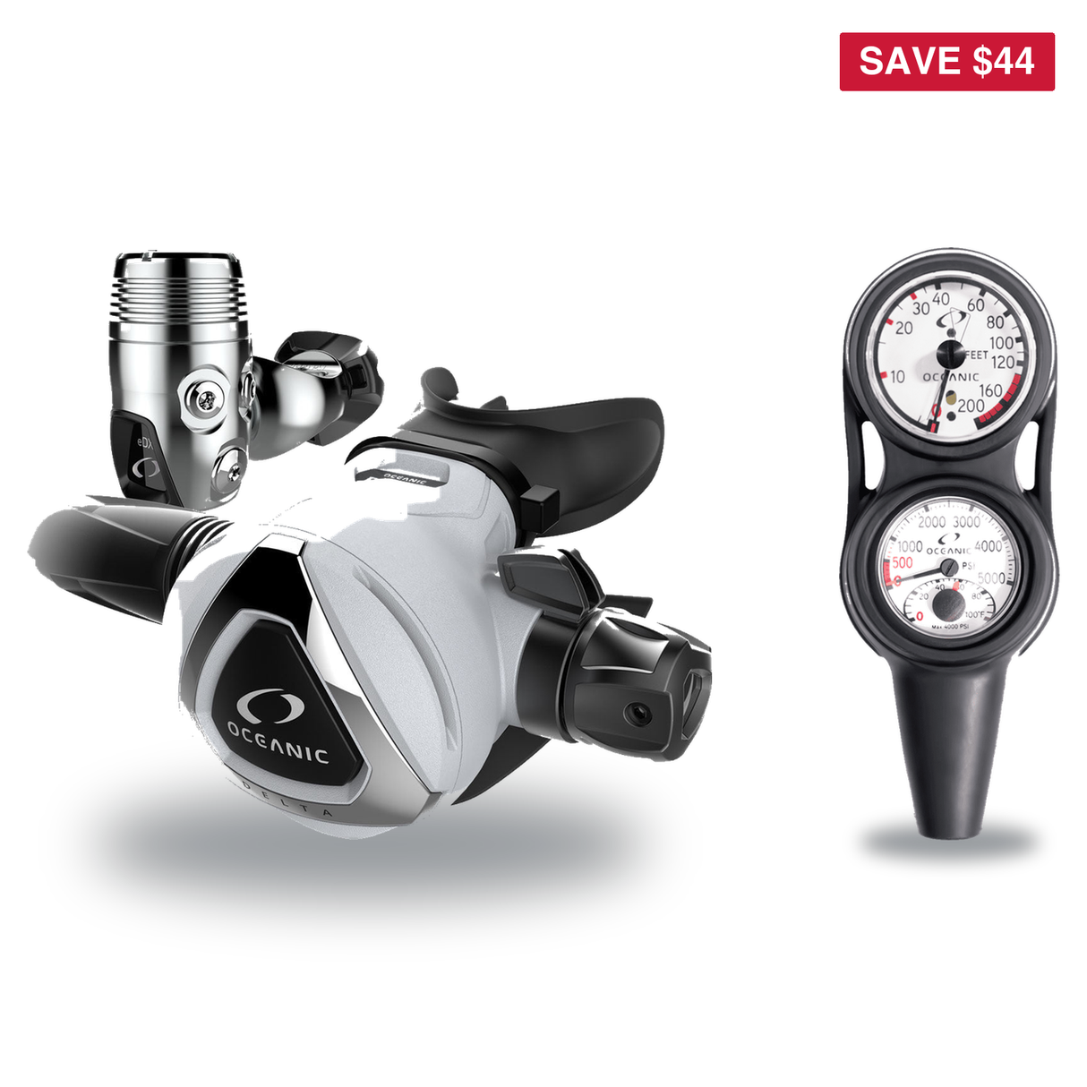 Oceanic Regulator + Gauge Console Package – Delta 5 + EDX Regulator + Maxdepth 3-Gauge Navcon — includes Oceanic Delta 5 + E…