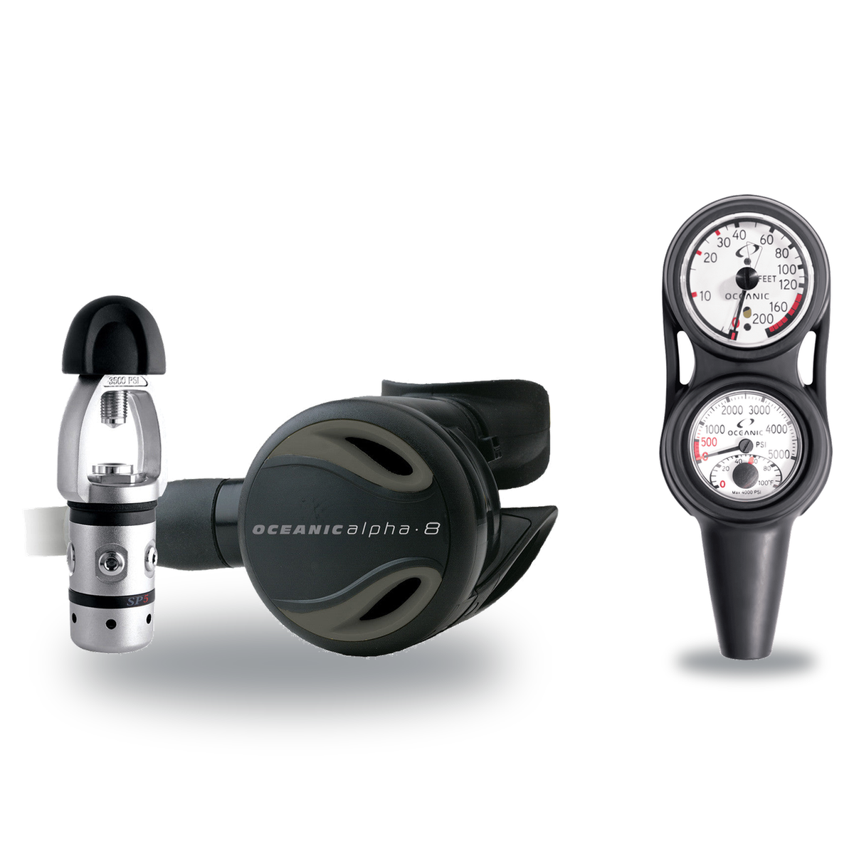 Oceanic Regulator + Gauge Console Package – Delta 5 + EDX Regulator + Maxdepth 3-Gauge Navcon — Oceanic Alpha 8 + SP5