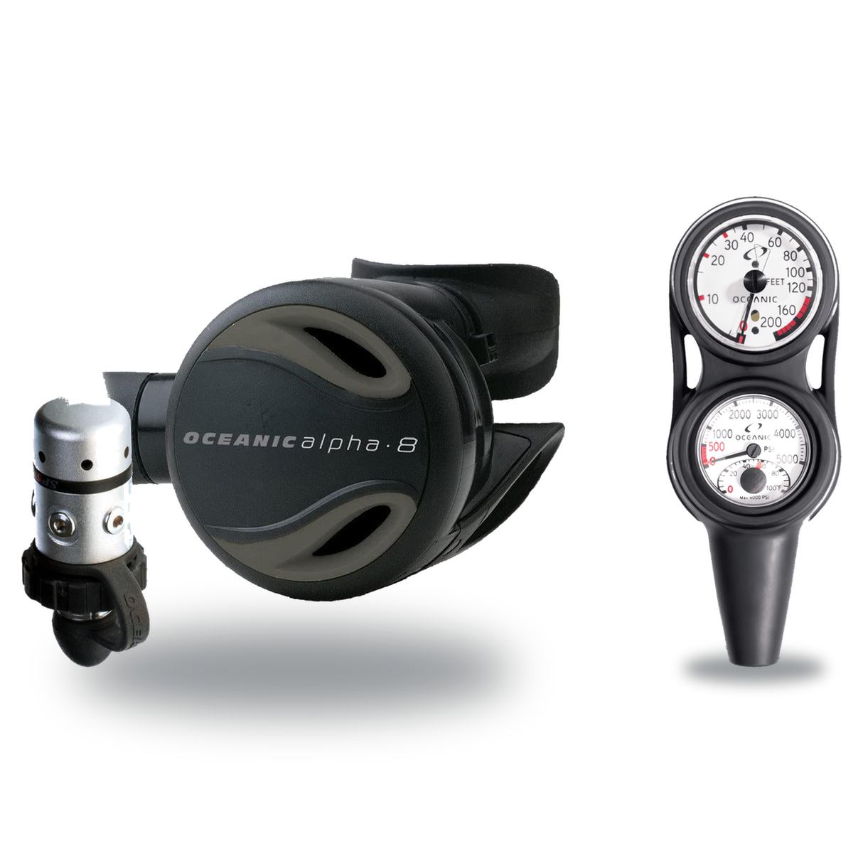 Oceanic Regulator + Gauge Console Package – Delta 5 + EDX Regulator + Maxdepth 3-Gauge Navcon — Oceanic Alpha 8 + SP5