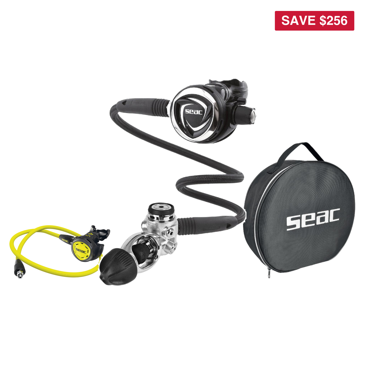 Seac Regulator Package – DX200 Regulator + IT300 Octopus + Mate Regulator Bag — includes Seac DX200 Regulator, SEAC OCTOPUS…