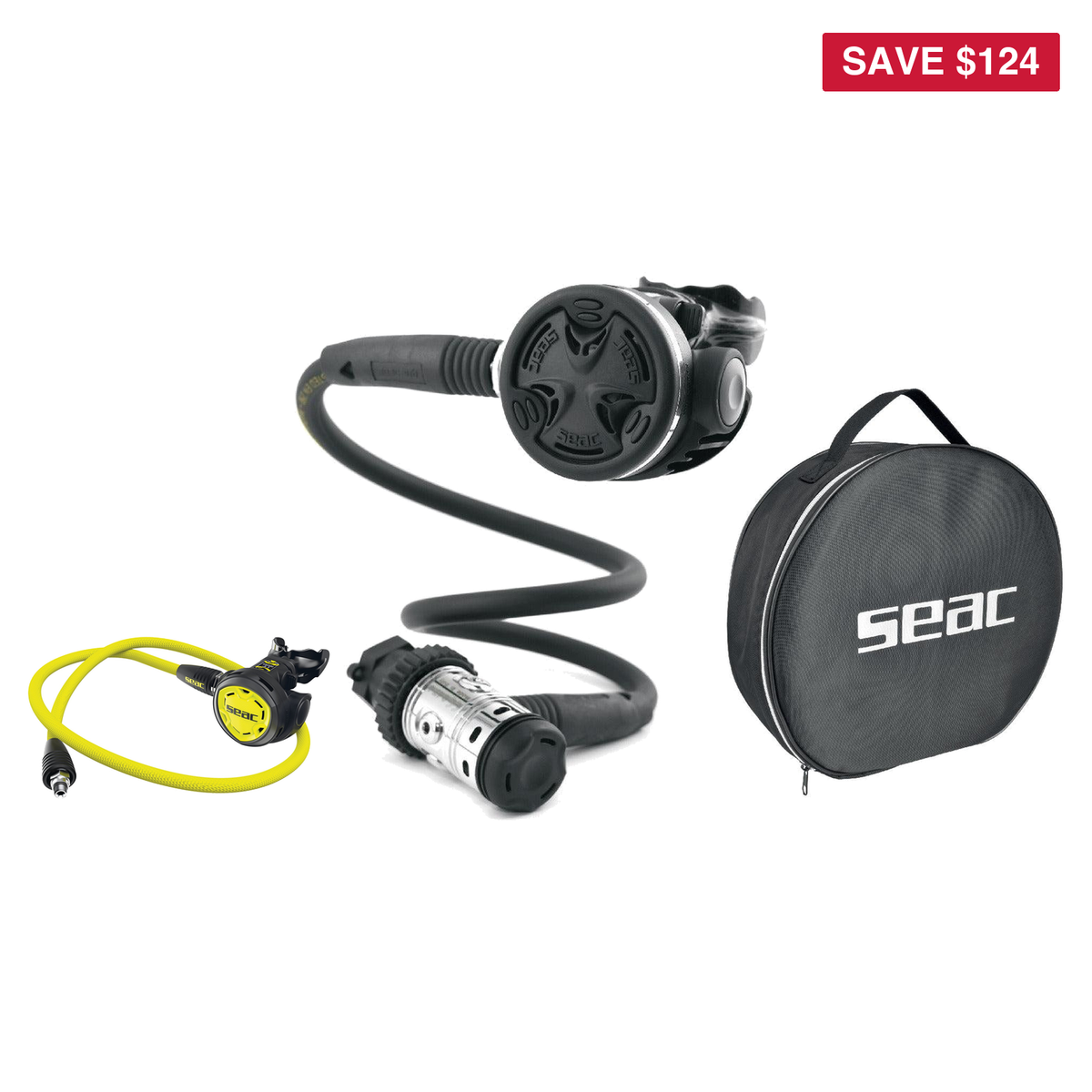 Seac Regulator Package – P-Synchro 230 Bar Regulator + IT300 Octopus + Mate Regulator Bag — includes Seac P-Synchro 230 Bar…