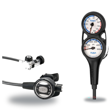 Tusa Regulator + Gauge Console Package – RS-609U Regulator + 3-Gauge (Pressure, Depth, Compass) — includes Tusa RS-609U Comp…