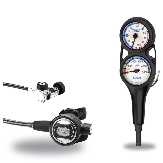 Tusa Regulator + Gauge Console Package – RS-609U Regulator + 3-Gauge (Pressure, Depth, Compass) — includes Tusa RS-609U Comp…