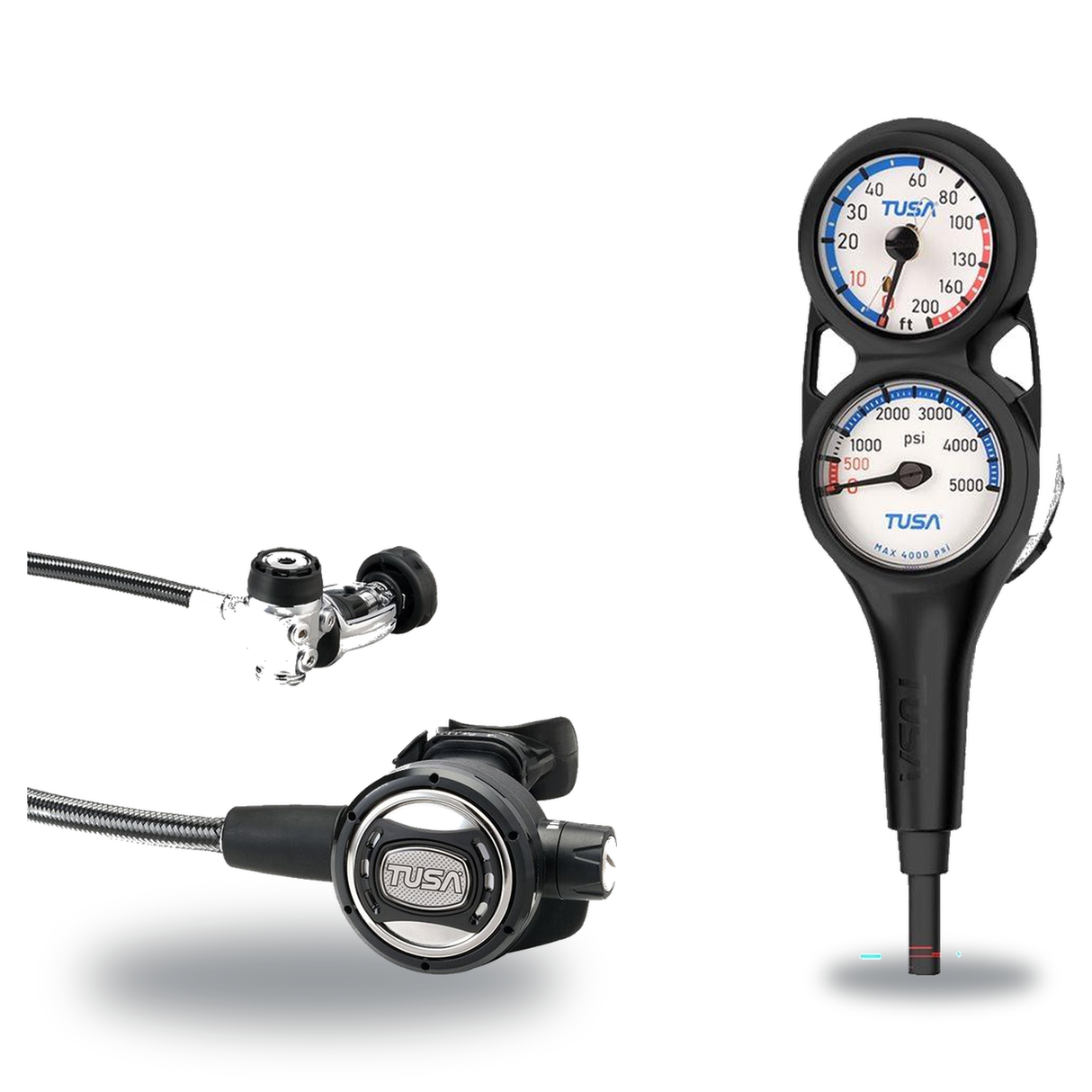 Tusa Regulator + Gauge Console Package – RS-609U Regulator + 3-Gauge (Pressure, Depth, Compass) — includes Tusa RS-609U Comp…