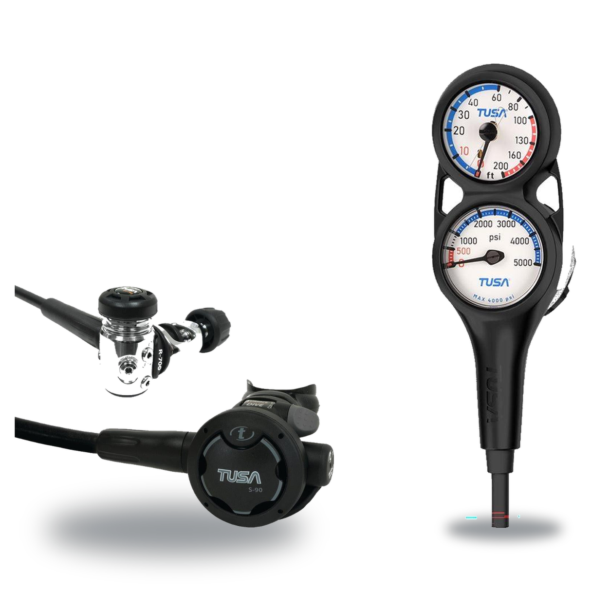 Tusa Regulator + Gauge Console Package – RS-609U Regulator + 3-Gauge (Pressure, Depth, Compass) — Tusa RS-790