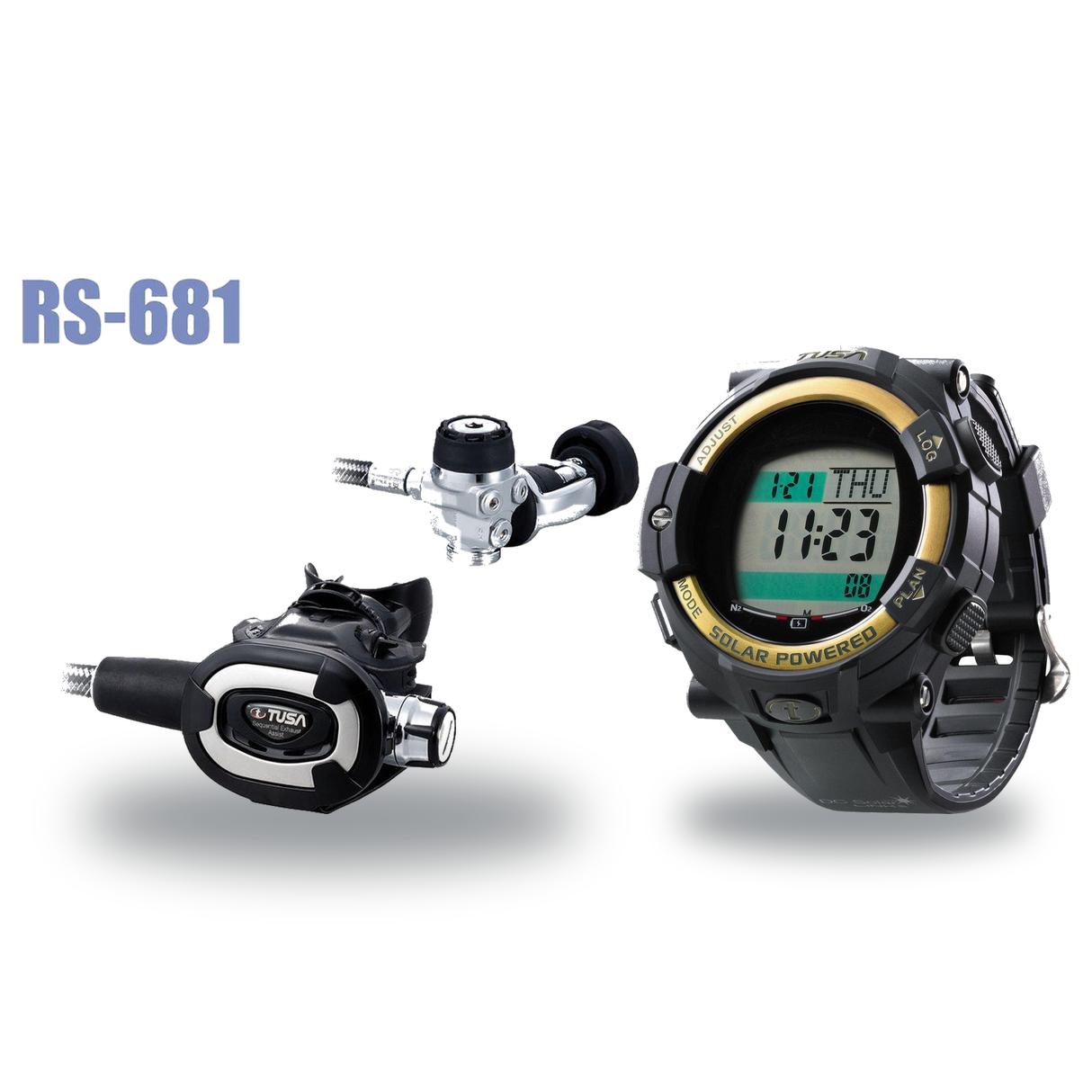 Tusa Regulator + Dive Computer Package – RS-681 Regulator + DC Solar Link Dive Computer — includes Tusa RS-681 Regulator, Tu…