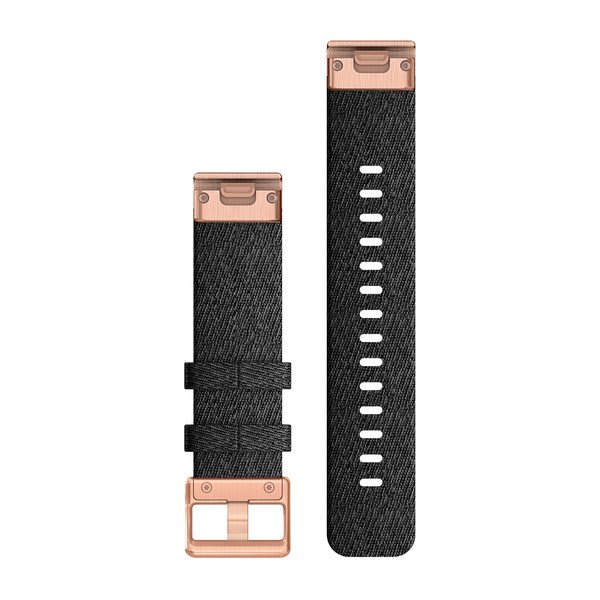 Garmin QuickFit 20 Watch Bands - Fabric / Heathered Black Nylon with Rose Gold Hardware