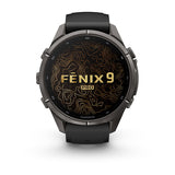 Garmin fenix 9 Pro – inReach, 43 mm Carbon Gray DLC Titanium with Black/Pebble Gray Sil — right profile