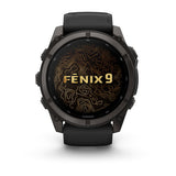 Garmin fenix 9 – 51mm, Carbon Gray DLC Titanium with Black Silicone Band — right profile