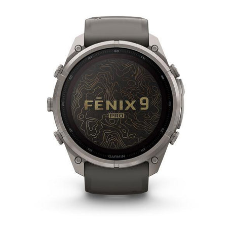 Garmin fenix 9 Pro – inReach, Solar, 51 mm Titanium with Pebble Gray/Silver Gray Silico — right profile