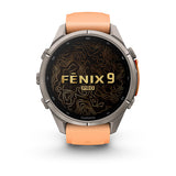 Garmin fenix 9 Pro – inReach, 43 mm Titanium with Shell Pink/Autumn Orange Silicone Ban — right profile