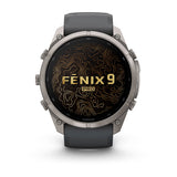 Garmin fenix 9 Pro – inReach, 51 mm Titanium with Graphite/Black Silicone Band — right profile