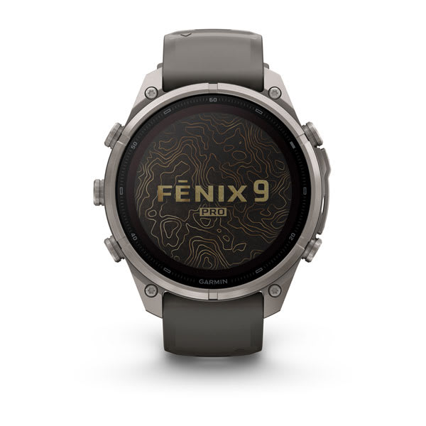 Garmin fenix 9 Pro – Solar, 47 mm Titanium with Pebble Gray/Silver Gray Silicone Band — right profile