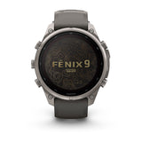 Garmin fenix 9 Pro – Solar, 47 mm Titanium with Pebble Gray/Silver Gray Silicone Band — right profile