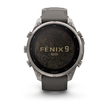 Garmin fenix 9 Pro – Solar, 47 mm Titanium with Pebble Gray/Silver Gray Silicone Band — right profile