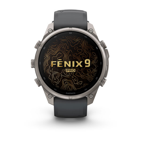 Garmin fenix 9 Pro – 47 mm Titanium with Graphite/Black Silicone Band — right profile