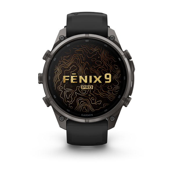 Garmin fenix 9 Pro – inReach, 47 mm Carbon Gray DLC Titanium with Black/Pebble Gray Sil — right profile