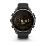 Garmin fenix 9 Pro – inReach, 47 mm Carbon Gray DLC Titanium with Black/Pebble Gray Sil — right profile